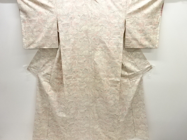 アンティーク　裂取りに遠山樹木模様織出し手織り紬着物